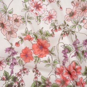 Polyester Chiffon – Pink, Green and Purple Floral – Designer Deadstock Polyester Chiffon – Pink, Green and Purple Floral – Designer Deadstock