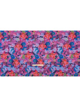Stretch Polyester Seersucker – Bright Pink, Purple and Blue Ikat Floral – Designer Deadstock Stretch Polyester Seersucker – Bright Pink, Purple and Blue Ikat Floral – Designer Deadstock