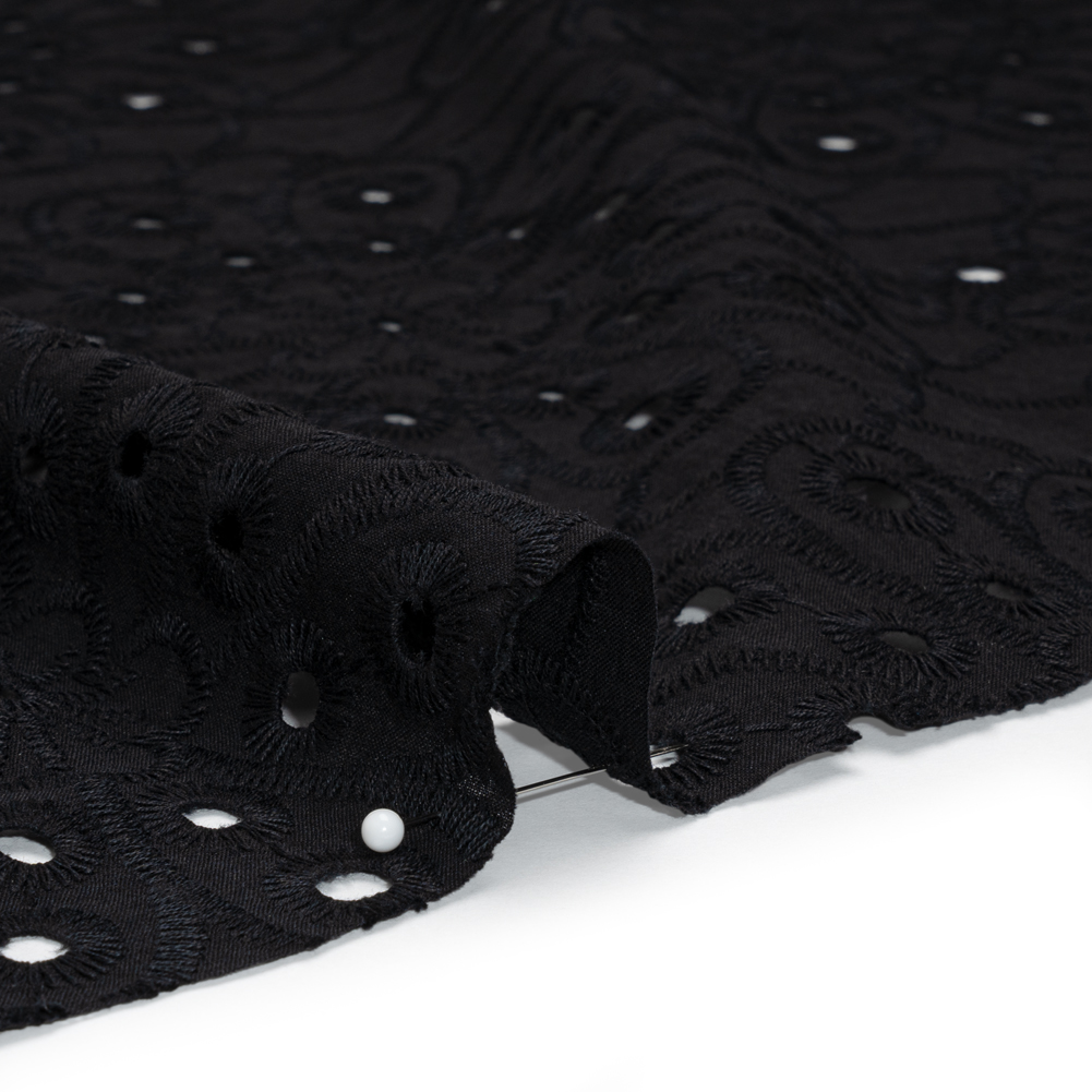 Cotton Embroidered and Eyelet Woven – Black Floral – Designer Deadstock Cotton Embroidered and Eyelet Woven – Black Floral – Designer Deadstock