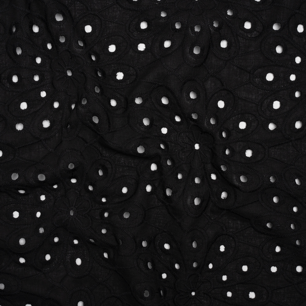 Cotton Embroidered and Eyelet Woven – Black Floral – Designer Deadstock Cotton Embroidered and Eyelet Woven – Black Floral – Designer Deadstock