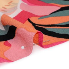 Stretch Polyester Crepe – Orange, Pink and White Floral – Designer Deadstock Stretch Polyester Crepe – Orange, Pink and White Floral – Designer Deadstock