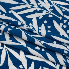 Stretch Polyester Tricot – Blue and White Leafy Stems – Designer Deadstock Stretch Polyester Tricot – Blue and White Leafy Stems – Designer Deadstock