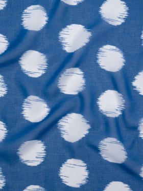 Polyester Chiffon – Bright Blue and White Brushed Polka Dots – Designer Deadstock Polyester Chiffon – Bright Blue and White Brushed Polka Dots – Designer Deadstock