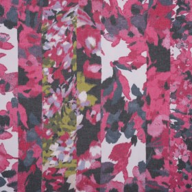 Polyester Georgette Print – Pink, Navy and Olive Green Floral Stripes – Designer Deadstock Polyester Georgette Print – Pink, Navy and Olive Green Floral Stripes – Designer Deadstock