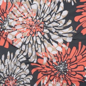 Stretch Polyester Tricot with Puff Print Outlines – Gray, Coral and Beige Floral – Designer Deadstock Stretch Polyester Tricot with Puff Print Outlines – Gray, Coral and Beige Floral – Designer Deadstock