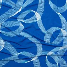 Stretch Polyester Tricot – Bright Blue and White Looping Lines – Designer Deadstock Stretch Polyester Tricot – Bright Blue and White Looping Lines – Designer Deadstock