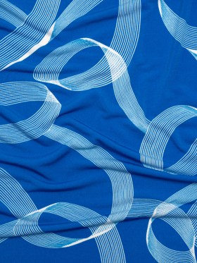 Stretch Polyester Tricot – Bright Blue and White Looping Lines – Designer Deadstock Stretch Polyester Tricot – Bright Blue and White Looping Lines – Designer Deadstock