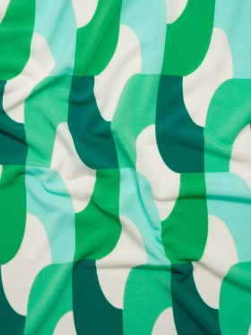 Stretch Polyester Tricot – Cream, Seafoam and Green Geometric Links – Designer Deadstock Stretch Polyester Tricot – Cream, Seafoam and Green Geometric Links – Designer Deadstock