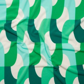 Stretch Polyester Tricot – Cream, Seafoam and Green Geometric Links – Designer Deadstock Stretch Polyester Tricot – Cream, Seafoam and Green Geometric Links – Designer Deadstock