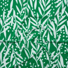 Stretch Polyester Tricot – Kelly Green and White Leafy Stems – Designer Deadstock Stretch Polyester Tricot – Kelly Green and White Leafy Stems – Designer Deadstock