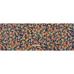 Stretch Polyester Tricot – Navy, Orange and Yellow Floral – Designer Deadstock Stretch Polyester Tricot – Navy, Orange and Yellow Floral – Designer Deadstock