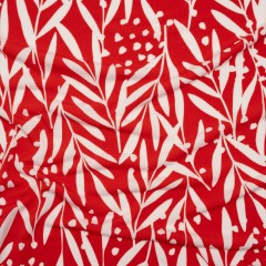 Stretch Polyester Tricot – Scarlet Red and White Leafy Stems – Designer Deadstock Stretch Polyester Tricot – Scarlet Red and White Leafy Stems – Designer Deadstock
