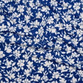 Stretch Polyester Tricot – Cobalt Blue and White Floral – Designer Deadstock Stretch Polyester Tricot – Cobalt Blue and White Floral – Designer Deadstock