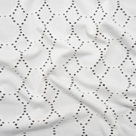 Stretch Polyester Jersey with Eyelets – White Circles – Designer Deadstock Stretch Polyester Jersey with Eyelets – White Circles – Designer Deadstock