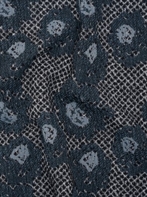 Cotton and Polyester Matelasse – Blue and Black Diamonds and Flowers – Designer Deadstock Cotton and Polyester Matelasse – Blue and Black Diamonds and Flowers – Designer Deadstock