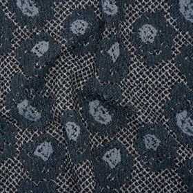 Cotton and Polyester Matelasse – Blue and Black Diamonds and Flowers – Designer Deadstock Cotton and Polyester Matelasse – Blue and Black Diamonds and Flowers – Designer Deadstock