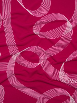 Stretch Polyester Tricot – Raspberry Pink and White Looping Lines – Designer Deadstock Stretch Polyester Tricot – Raspberry Pink and White Looping Lines – Designer Deadstock