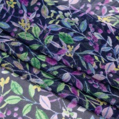 Polyester Stretch Mesh – Blue, Purple and Green Flowering Vines – Designer Deadstock Polyester Stretch Mesh – Blue, Purple and Green Flowering Vines – Designer Deadstock
