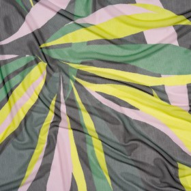 Stretch Polyester Mesh – Green, Pale Pink and Yellow Leaves – Designer Deadstock Stretch Polyester Mesh – Green, Pale Pink and Yellow Leaves – Designer Deadstock