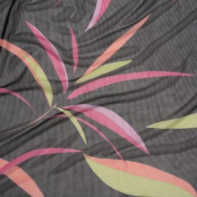 Polyester Stretch Mesh – Black, Hot Pink and Lime Green Leaf Party – Designer Deadstock Polyester Stretch Mesh – Black, Hot Pink and Lime Green Leaf Party – Designer Deadstock