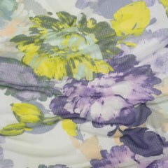 Polyester Stretch Mesh – Yellow, Olive and Navy Floral – Designer Deadstock Polyester Stretch Mesh – Yellow, Olive and Navy Floral – Designer Deadstock