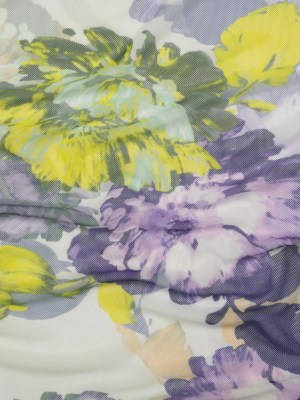 Polyester Stretch Mesh – Yellow, Olive and Navy Floral – Designer Deadstock Polyester Stretch Mesh – Yellow, Olive and Navy Floral – Designer Deadstock