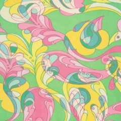 Polyester Stretch Mesh Print – Pink, Yellow and Green Retro Florals and Paisley – Designer Deadstock Polyester Stretch Mesh Print – Pink, Yellow and Green Retro Florals and Paisley – Designer Deadstock