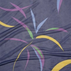 Polyester Stretch Mesh – Navy Blue, Purple and Green Leaf Party – Designer Deadstock Polyester Stretch Mesh – Navy Blue, Purple and Green Leaf Party – Designer Deadstock