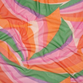 Stretch Polyester Mesh – Orange, Green and Pink Retro Abstract – Designer Deadstock Stretch Polyester Mesh – Orange, Green and Pink Retro Abstract – Designer Deadstock