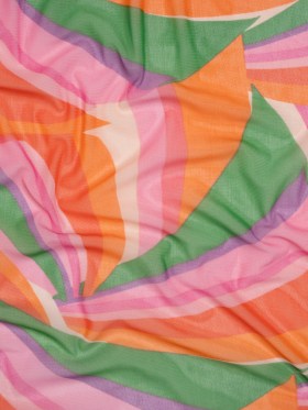 Stretch Polyester Mesh – Orange, Green and Pink Retro Abstract – Designer Deadstock Stretch Polyester Mesh – Orange, Green and Pink Retro Abstract – Designer Deadstock