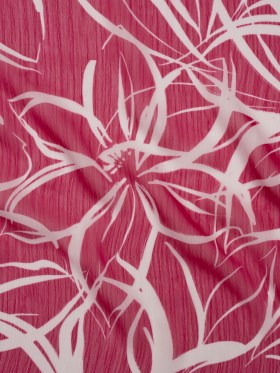 Crinkled Polyester Chiffon – Magenta and White Floral Drawings – Designer Deadstock Crinkled Polyester Chiffon – Magenta and White Floral Drawings – Designer Deadstock