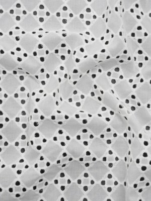 Embroidered Eyelet Cotton Lawn – White Checkers – Designer Deadstock Embroidered Eyelet Cotton Lawn – White Checkers – Designer Deadstock