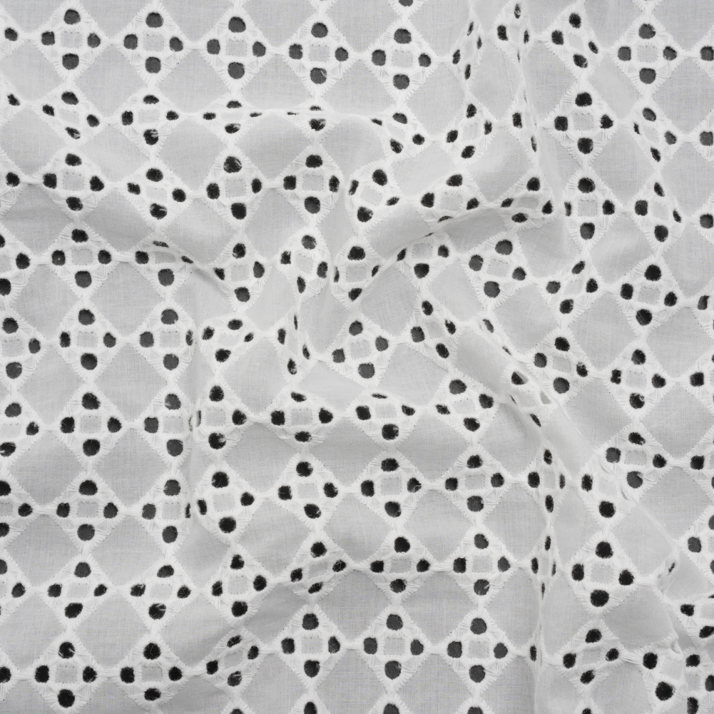 Embroidered Eyelet Cotton Lawn – White Checkers – Designer Deadstock Embroidered Eyelet Cotton Lawn – White Checkers – Designer Deadstock