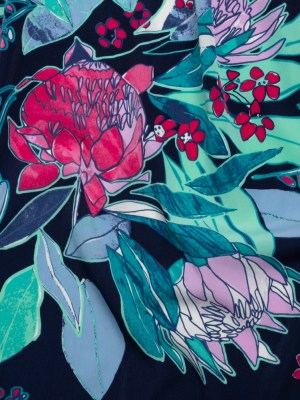 Washed Polyester Woven – Navy Blue, Mint Green and Magenta Pink Floral – Designer Deadstock Washed Polyester Woven – Navy Blue, Mint Green and Magenta Pink Floral – Designer Deadstock