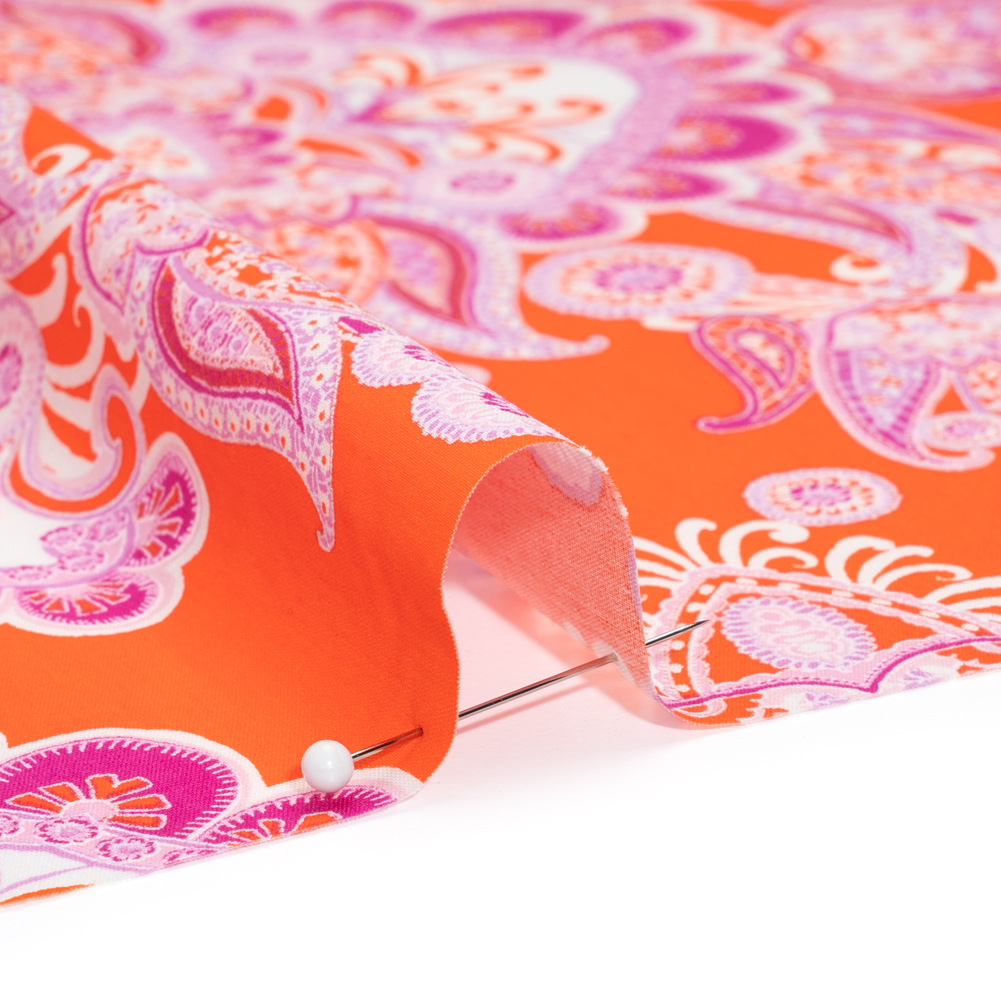 Stretch Cotton and Polyester Poplin Print – Red Orange, Magenta and White Jacobean Floral – Designer Deadstock Stretch Cotton and Polyester Poplin Print – Red Orange, Magenta and White Jacobean Floral – Designer Deadstock