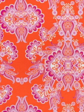Stretch Cotton and Polyester Poplin Print – Red Orange, Magenta and White Jacobean Floral – Designer Deadstock Stretch Cotton and Polyester Poplin Print – Red Orange, Magenta and White Jacobean Floral – Designer Deadstock