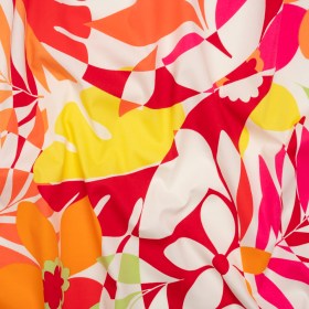 Stretch Cotton Poplin – Red, Orange and Lime Green Floral – Designer Deadstock Stretch Cotton Poplin – Red, Orange and Lime Green Floral – Designer Deadstock