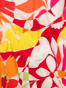 Stretch Cotton Poplin – Red, Orange and Lime Green Floral – Designer Deadstock Stretch Cotton Poplin – Red, Orange and Lime Green Floral – Designer Deadstock