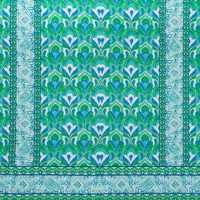 Stretch Cotton Sateen Panel – Blue, Turquoise and Kelly Green Floral Ogees and Stripes – Designer Deadstock Stretch Cotton Sateen Panel – Blue, Turquoise and Kelly Green Floral Ogees and Stripes – Designer Deadstock