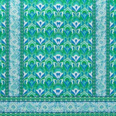 Stretch Cotton Sateen Panel – Blue, Turquoise and Kelly Green Floral Ogees and Stripes – Designer Deadstock Stretch Cotton Sateen Panel – Blue, Turquoise and Kelly Green Floral Ogees and Stripes – Designer Deadstock