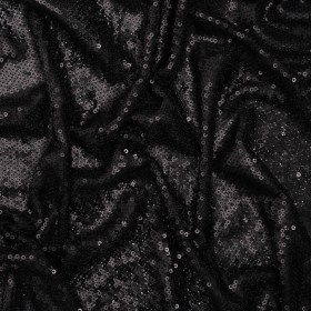 Baby Sequins Mesh – Gunmetal on Black – Designer Deadstock Baby Sequins Mesh – Gunmetal on Black – Designer Deadstock