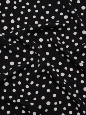 Fluid Polyester Twill – Midnight and Ivory Painted Dots – Designer Deadstock Fluid Polyester Twill – Midnight and Ivory Painted Dots – Designer Deadstock