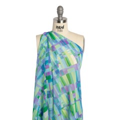Crinkled Polyester Chiffon Print – Blue, Lime Green and Purple Painted Plaid – Designer Deadstock Crinkled Polyester Chiffon Print – Blue, Lime Green and Purple Painted Plaid – Designer Deadstock