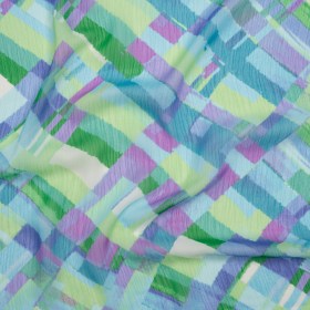 Crinkled Polyester Chiffon Print – Blue, Lime Green and Purple Painted Plaid – Designer Deadstock Crinkled Polyester Chiffon Print – Blue, Lime Green and Purple Painted Plaid – Designer Deadstock