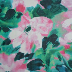 Polyester Chiffon – Pink and Green Floral – Made in Italy Polyester Chiffon – Pink and Green Floral – Made in Italy