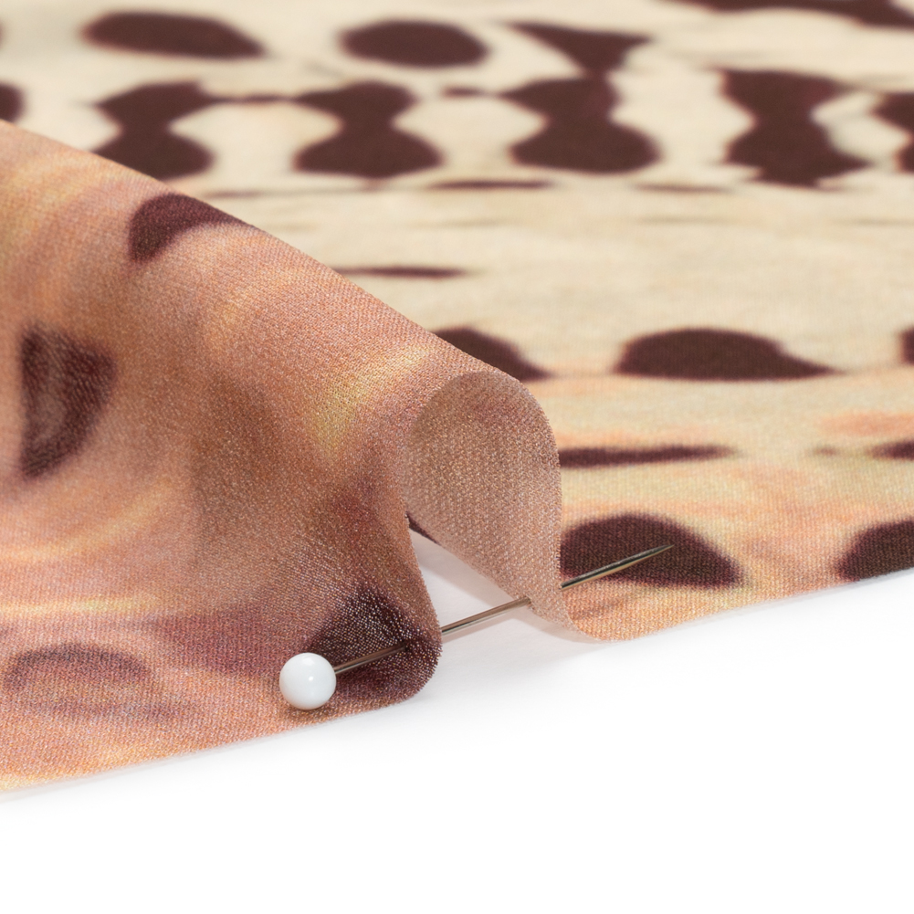 Rayon Chiffon Panel - Garnet Red and Beige Spotted Abstract - Made in Italy