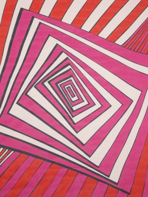Polyester Voile Panel – Pink, Red and Cream Stripes and Hypnotic Squares – Made in Italy Polyester Voile Panel – Pink, Red and Cream Stripes and Hypnotic Squares – Made in Italy