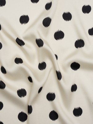 Polyester Twill – Cream and Black Brushed Polka Dots – Made in Italy Polyester Twill – Cream and Black Brushed Polka Dots – Made in Italy