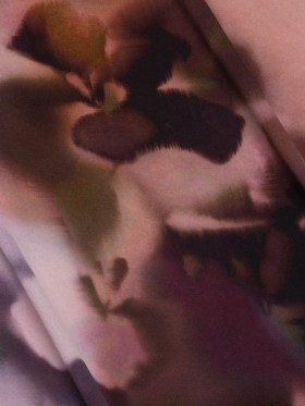 Polyester Crepe Back Satin – Pink and Dark Purple Watercolor Flowers – Made in Italy Polyester Crepe Back Satin – Pink and Dark Purple Watercolor Flowers – Made in Italy