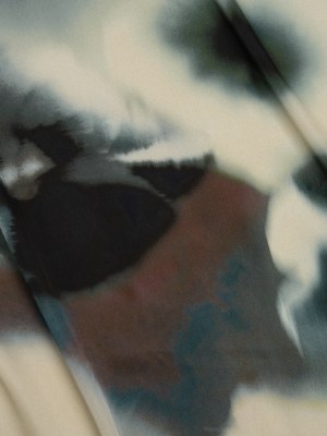 Polyester Charmeuse – Cream and Hunter Green Abstract – Made in Italy Polyester Charmeuse – Cream and Hunter Green Abstract – Made in Italy